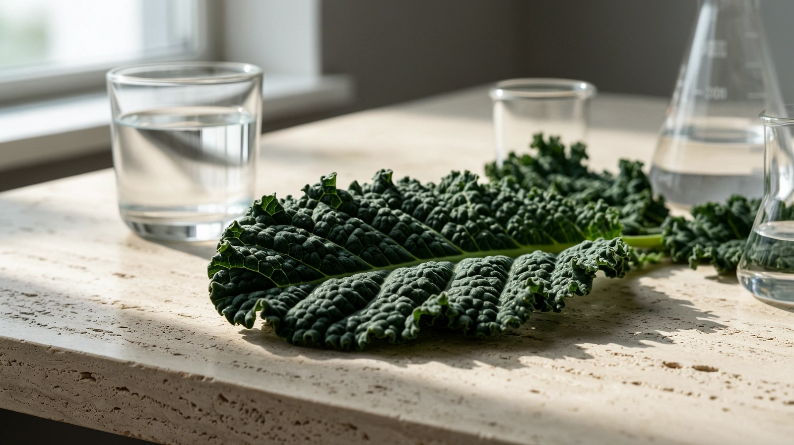Botanical detail of a kale leaf